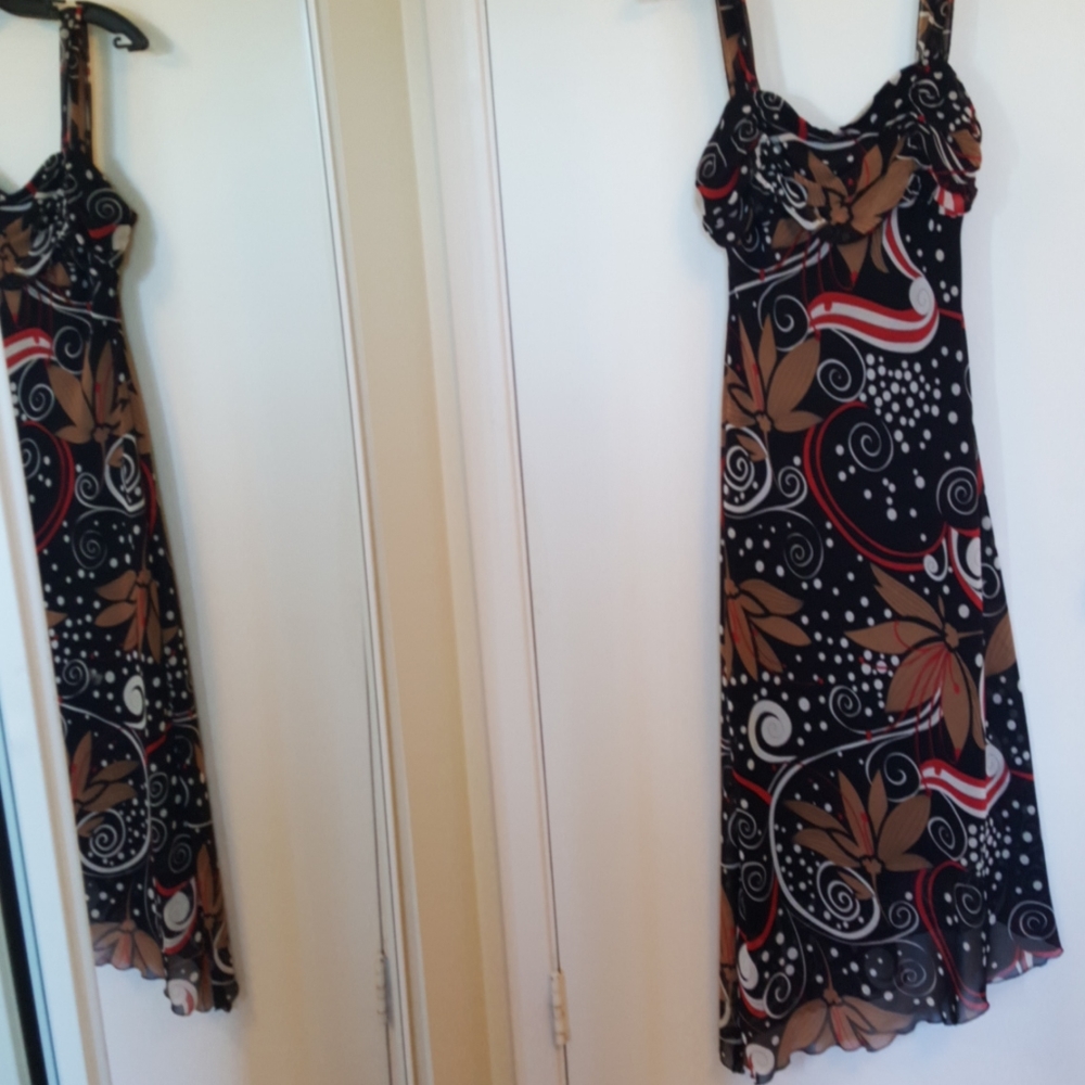 Patterned multicolered breezy lined midi sun dress